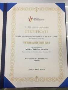 Giải thưởng vinh dự do Tổng Cục Du Lịch Hàn Quốc (KTO) tại Việt Nam
