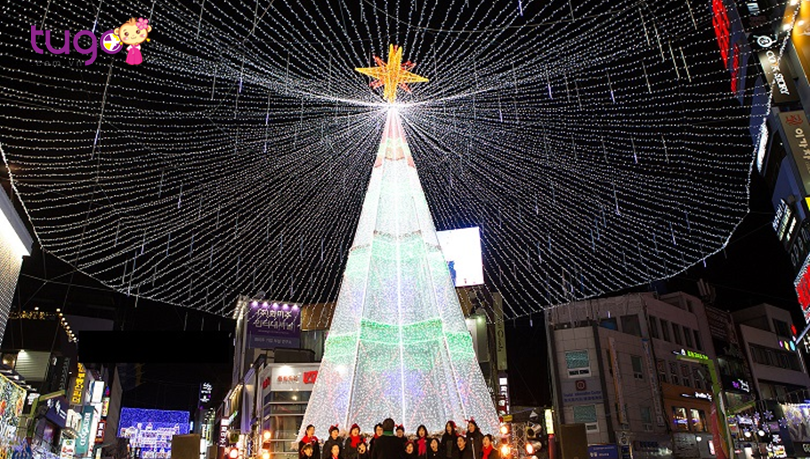 Cây thông khổng lồ được trang trí bắt mắt ở thành phố Busan vào dịp Noel