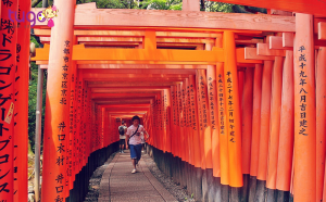 Điện thờ Fushimi Inari Shrine nổi bật và cực ấn tượng với hàng nghìn cổng như xếp chống lên nhau