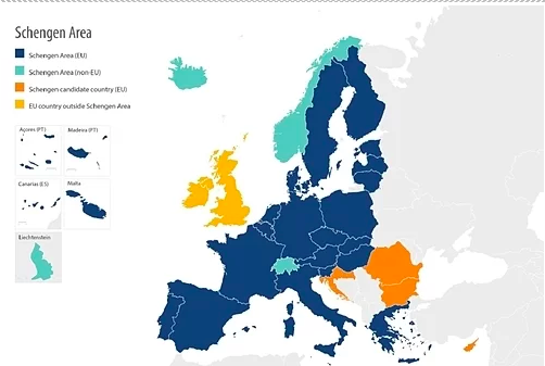 Schengen không đồng nhất với Liên minh châu Âu. Ảnh: Curiocity Group Inc.